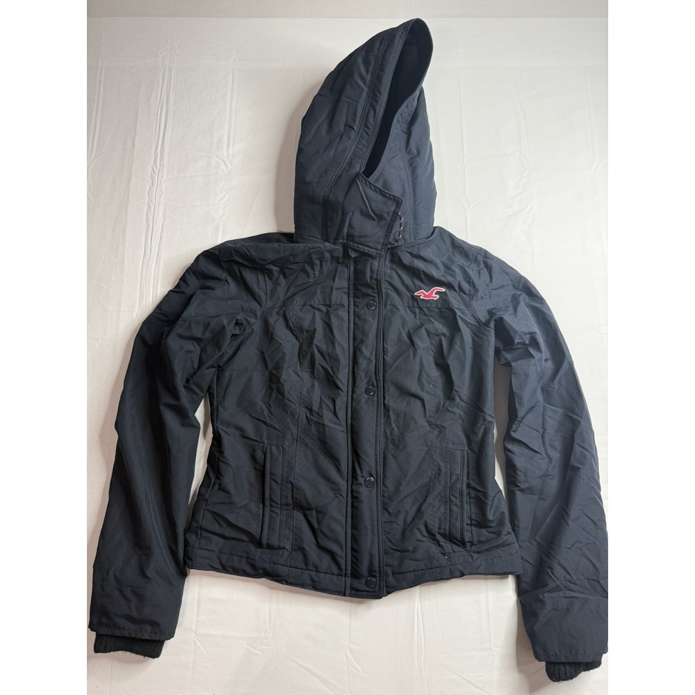 Hollister All Weather Winter Jacket Womens Medium Zip Snap Hooded Blue Pink